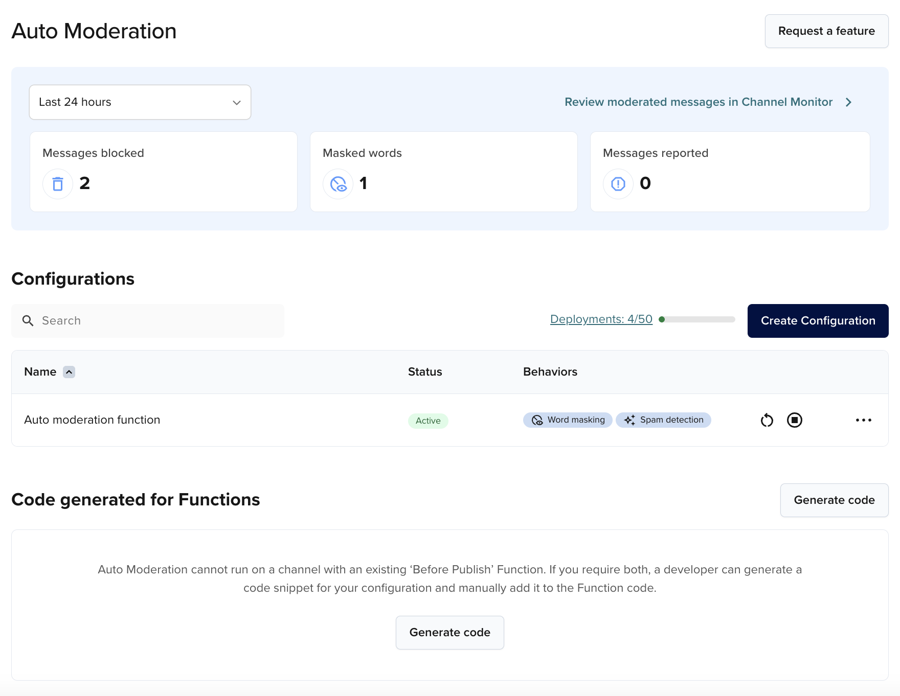 Active auto moderation function