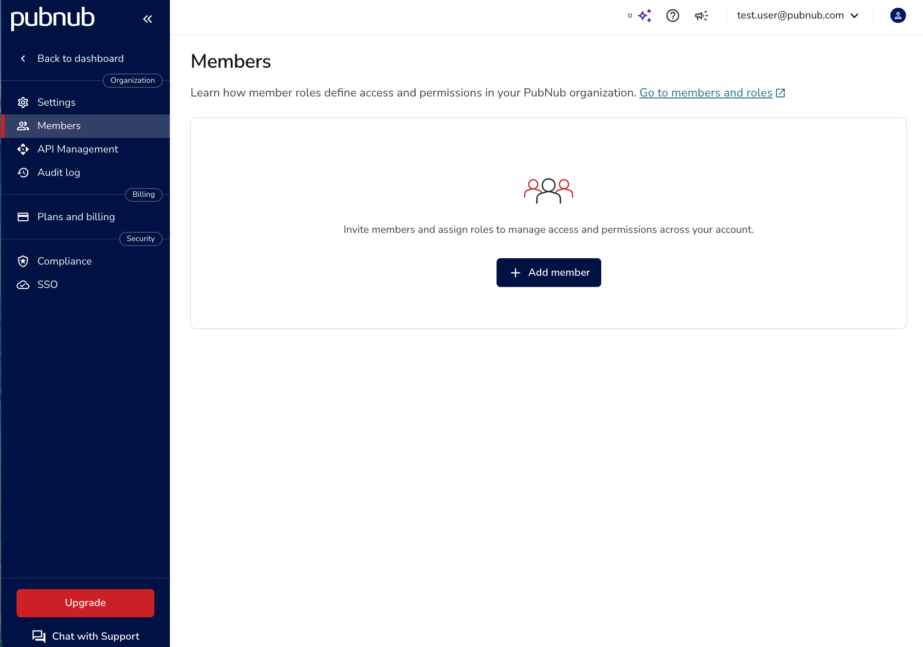Add member form with fields to invite and assign a role