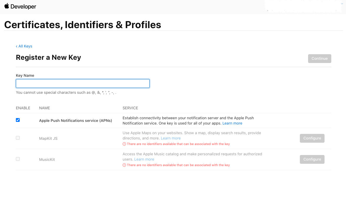 Register a New Key