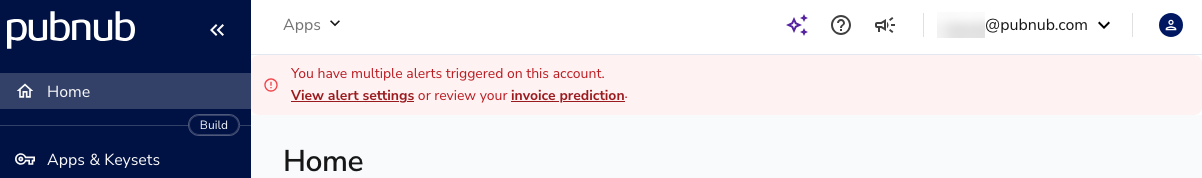 Homepage banner showing a billing alert notification