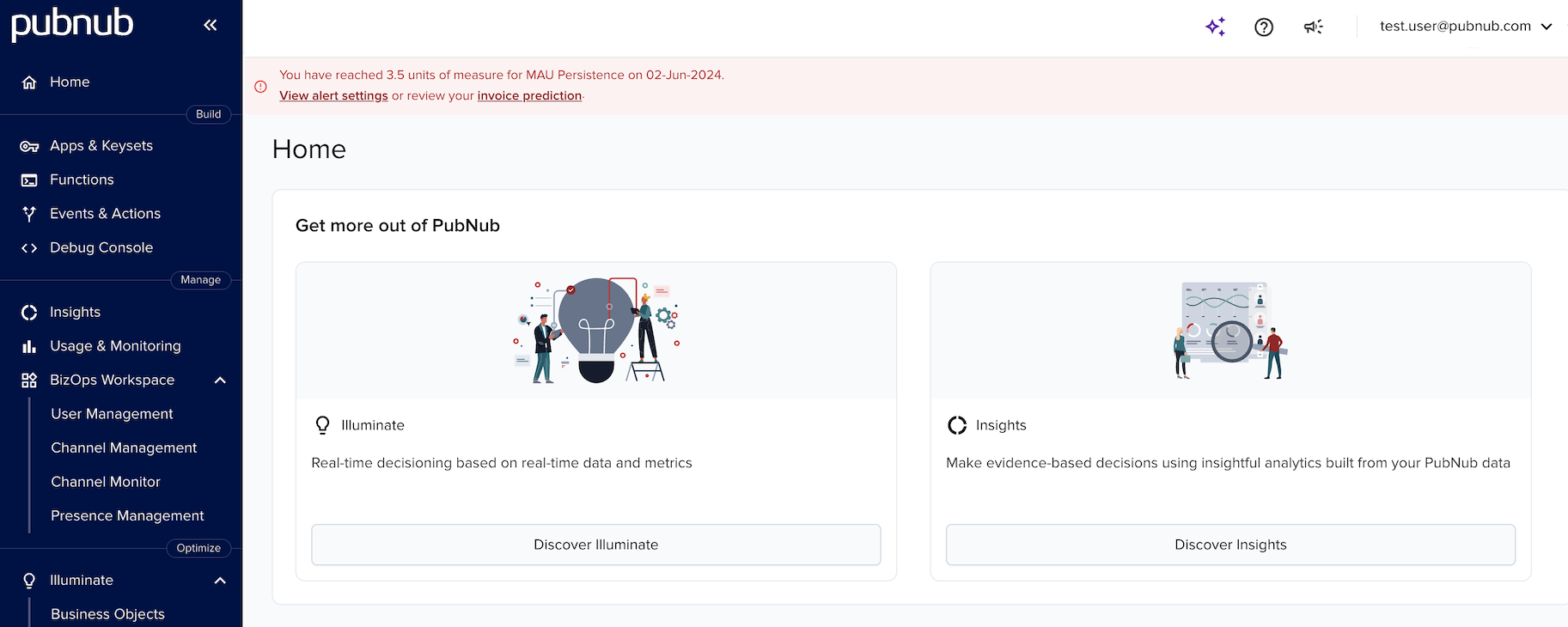 Billing alert notification on the Homepage