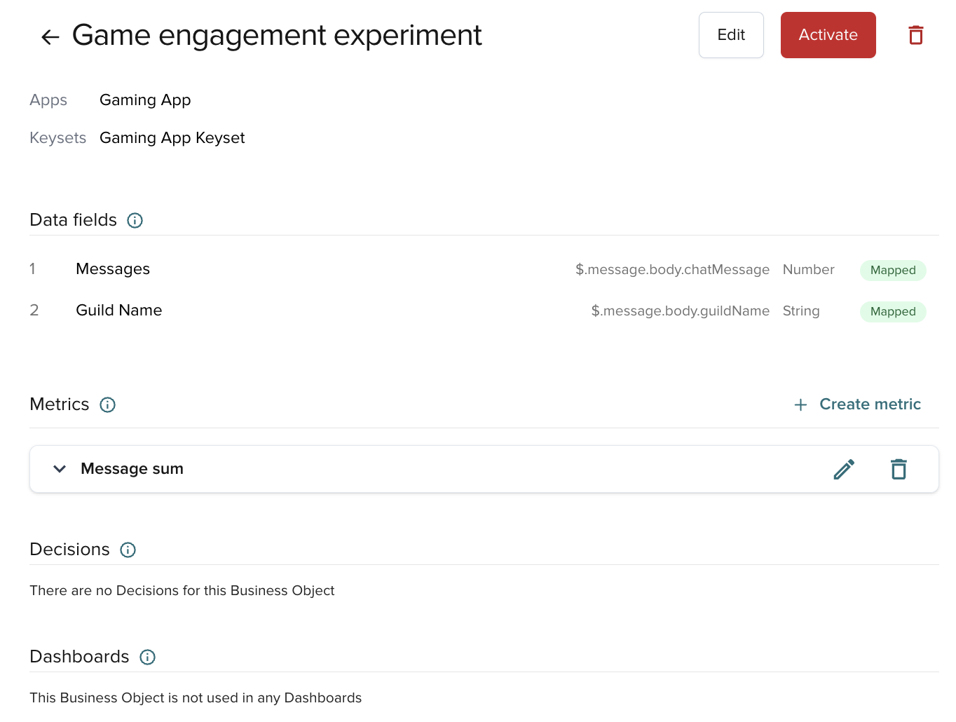 Business Object — settings