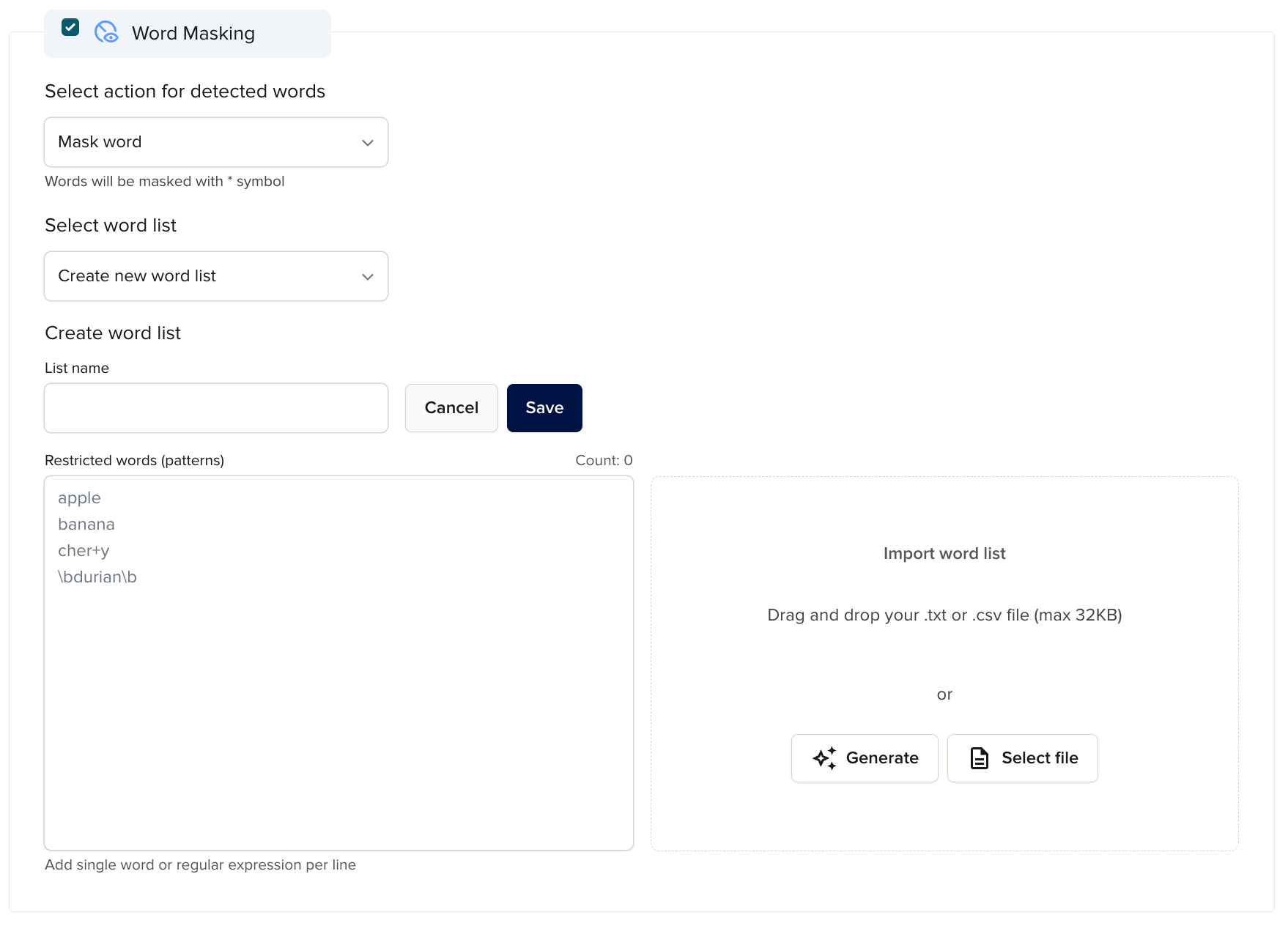 Create word list