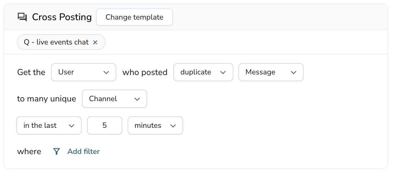Cross-posting spam predefined query