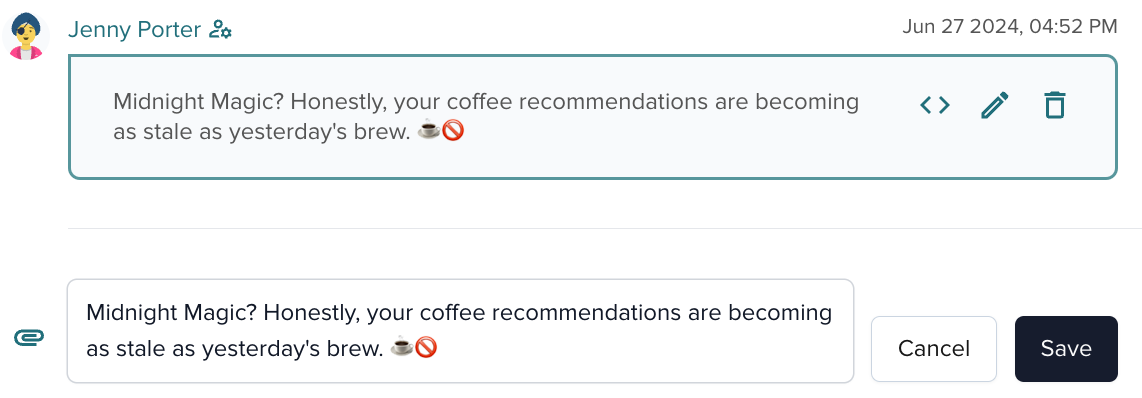 Edited message in input field