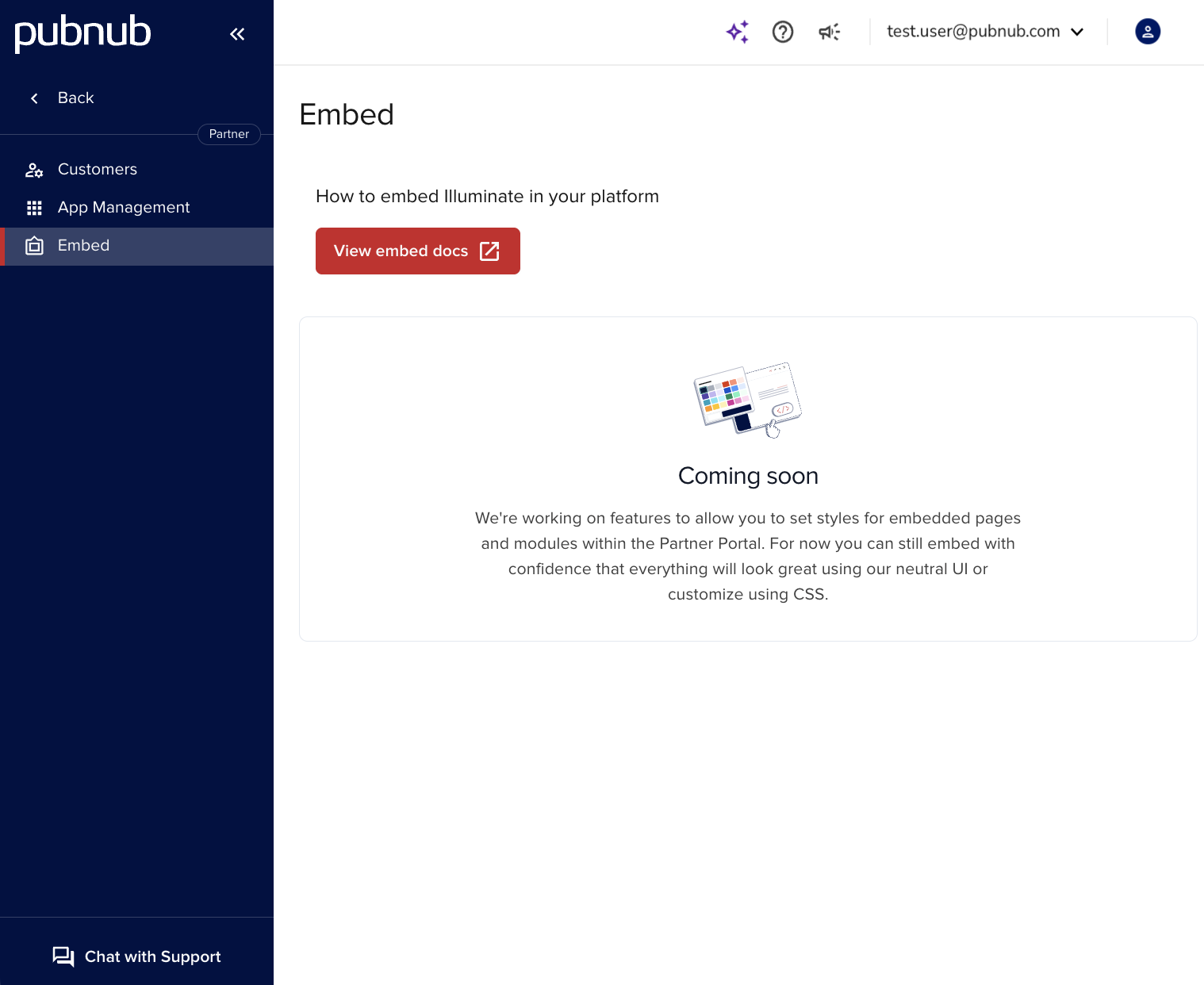 Embed settings showing the Illuminate UI embed configuration