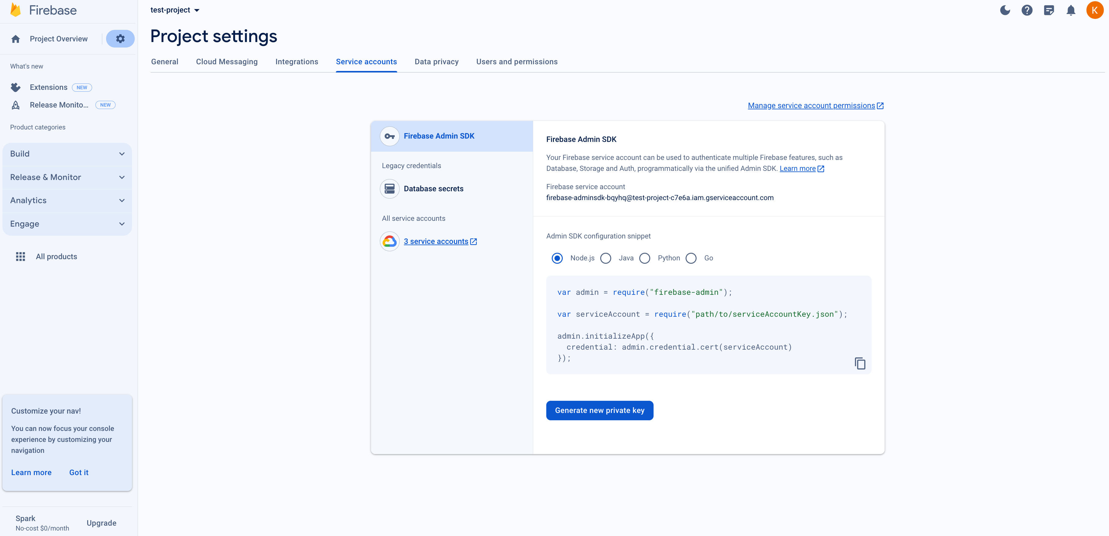 Firebase Generate New Private Key