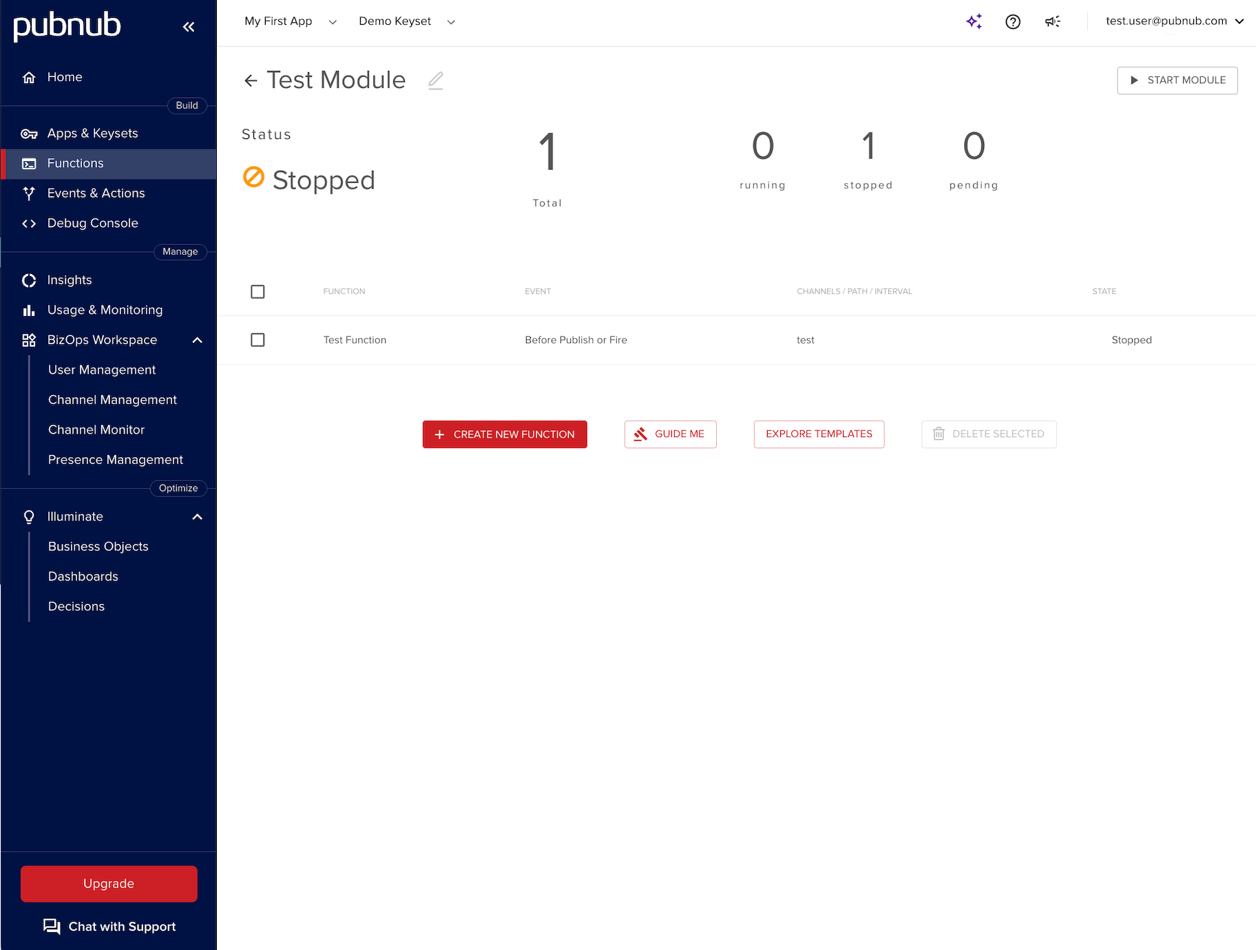 Portal with available functions