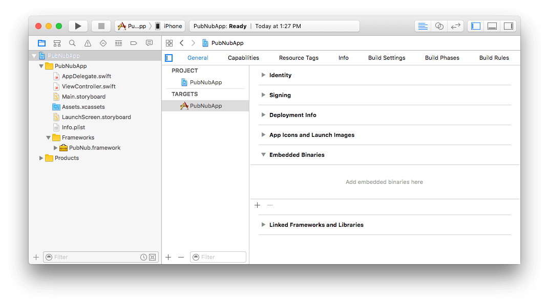 Open embedded binaries group Swift