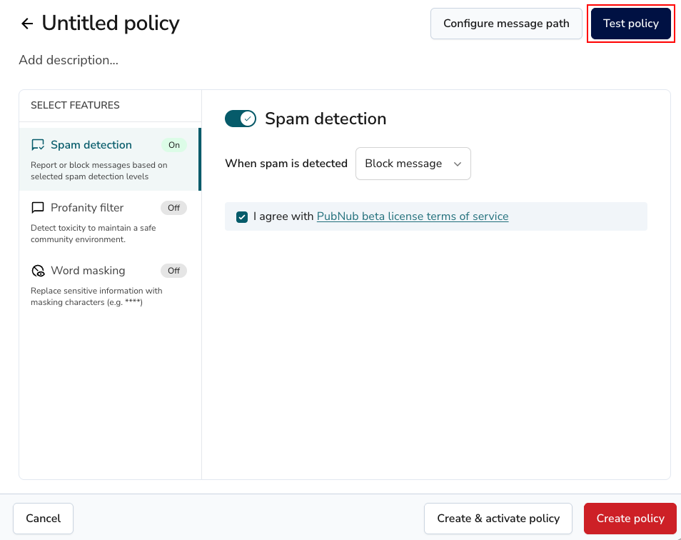 Test policy button