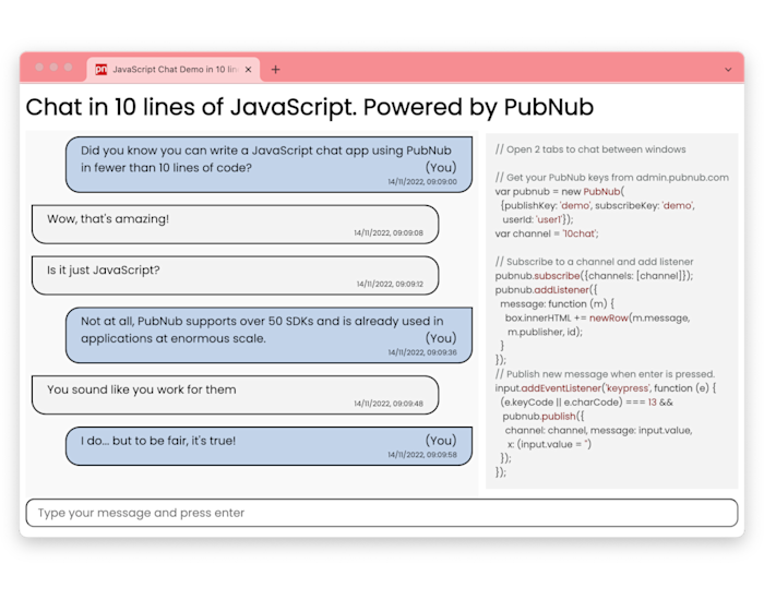Chat in 10 lines of JavaScript
