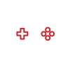 Black and red game controller icon indicating electronic gaming content.