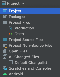 IDE interface with project file structure including folders for production and tests.