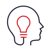 Graphic icon of a human head silhouette with a lightbulb, symbolizing inspiration or a bright idea.
