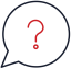 Speech bubble icon with a red question mark indicating an inquiry or confusion.