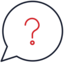 Speech bubble icon with a red question mark indicating an inquiry or confusion.