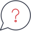 Speech bubble icon with a red question mark indicating an inquiry or confusion.