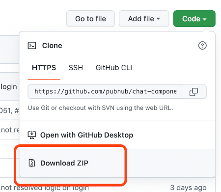 Telehealth android 3 Github repository interface showing the "Download ZIP" button highlighted under the Code dropdown menu.