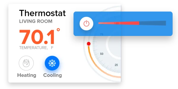 Digital thermostat interface showing a temperature of 70.1 degrees Fahrenheit with heating and cooling options.
