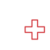 White heart-shaped symbol with a red medical cross on a black background.