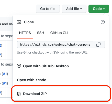GitHub repository interface showing options for cloning and downloading with the 'Download ZIP' button highlighted.