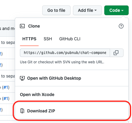 GitHub repository interface showing options for cloning and downloading with the 'Download ZIP' button highlighted.