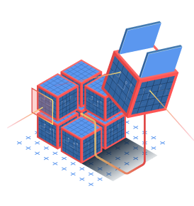 Isometric illustration of blue and red 3D bar graphs on a grid, depicting data analysis or business growth.