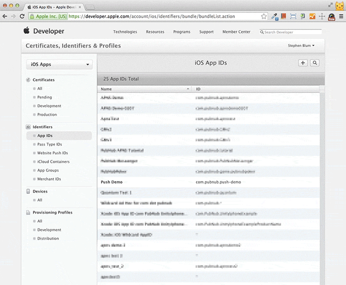 Configuring Push Notifications for the App ID