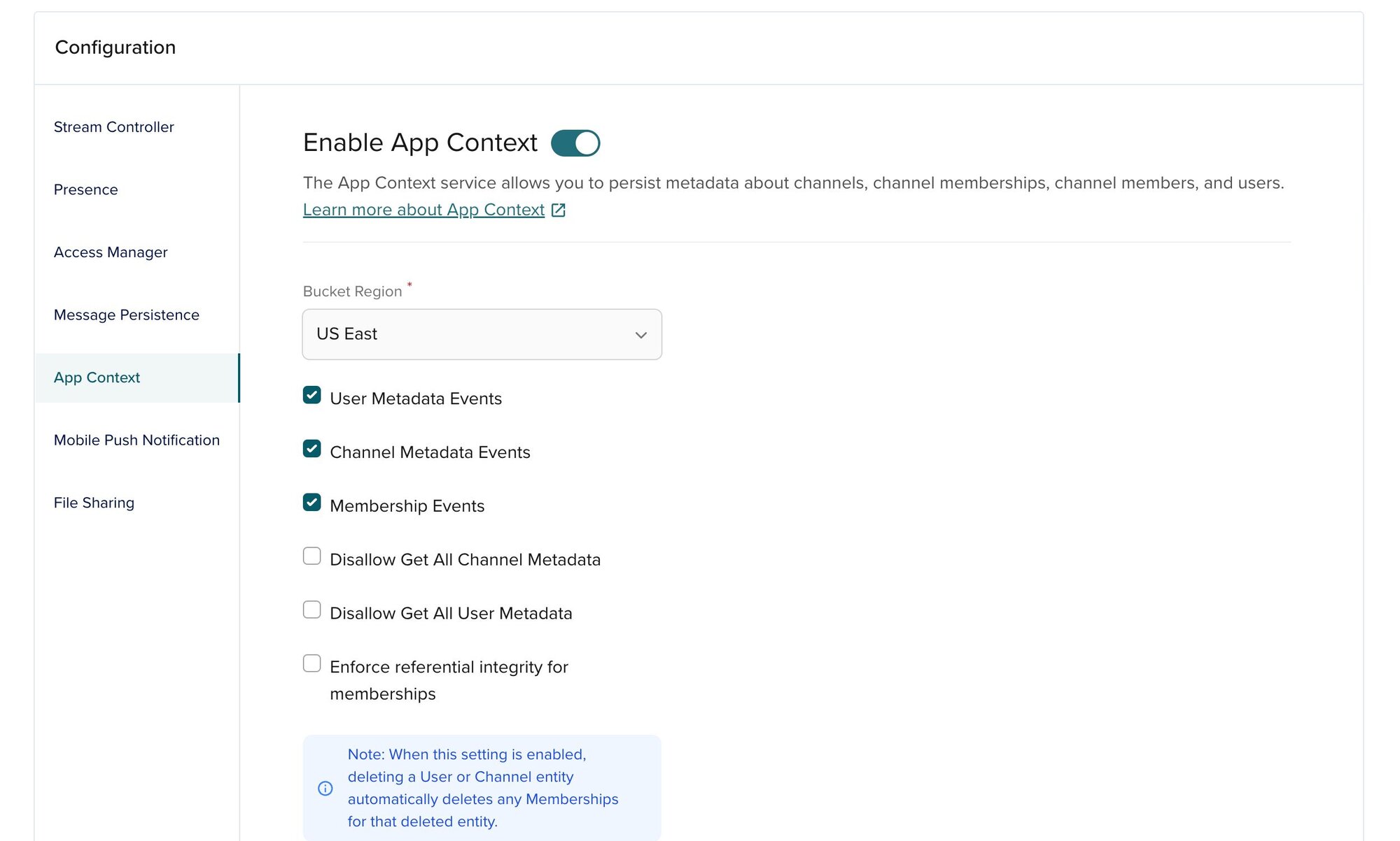 Enable PubNub AppContext