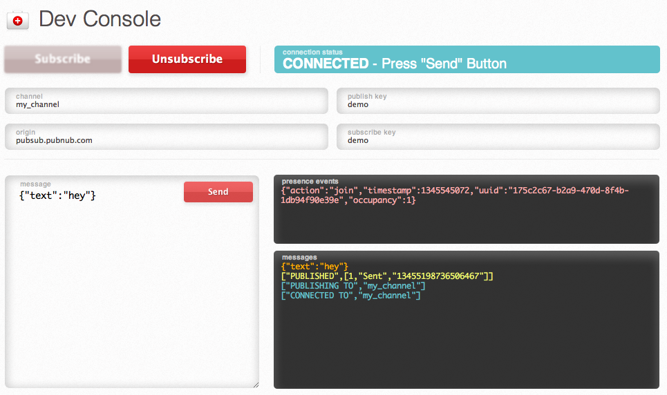 PubNub Dev Console V2