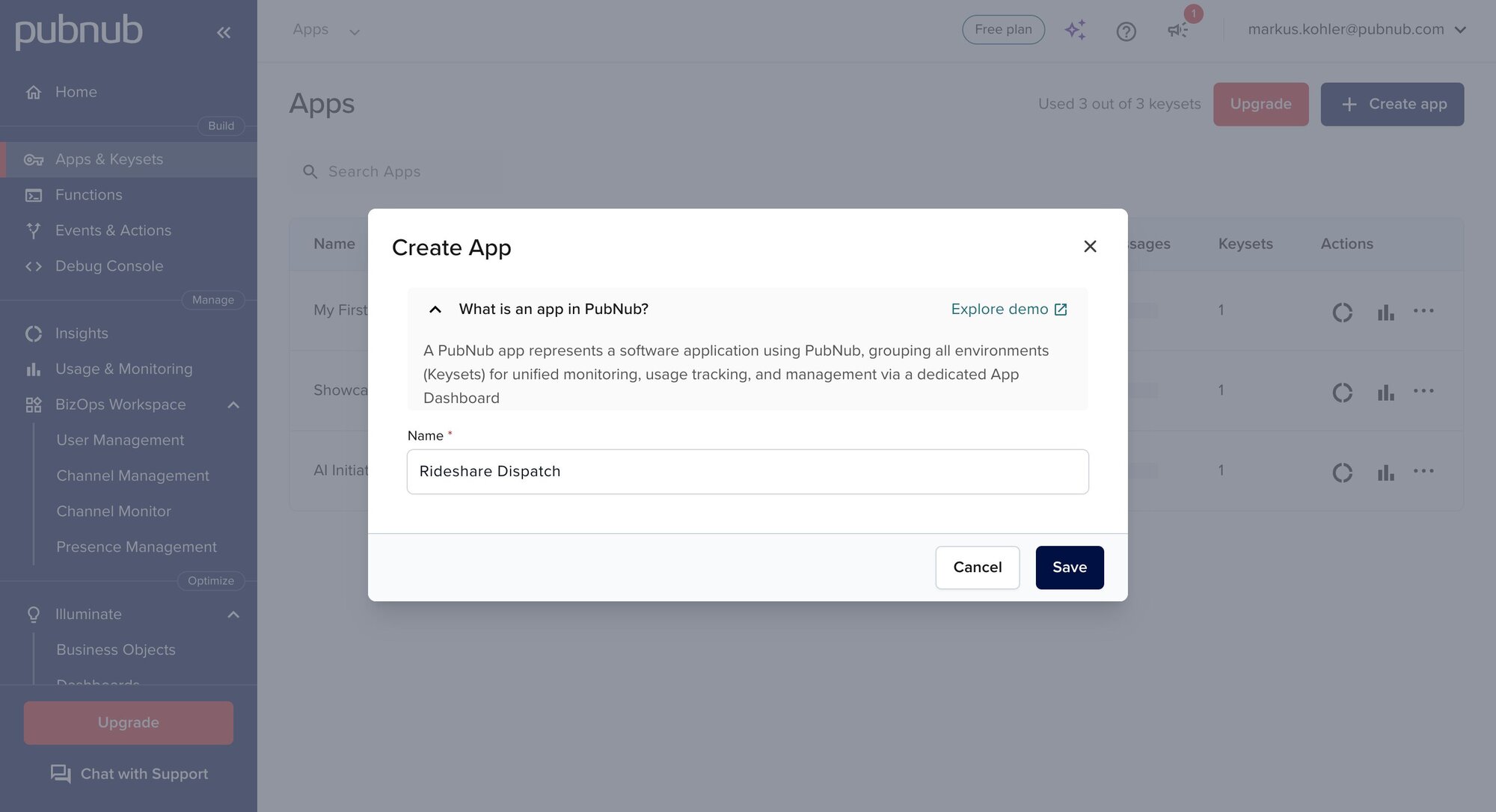 Create a PubNub application