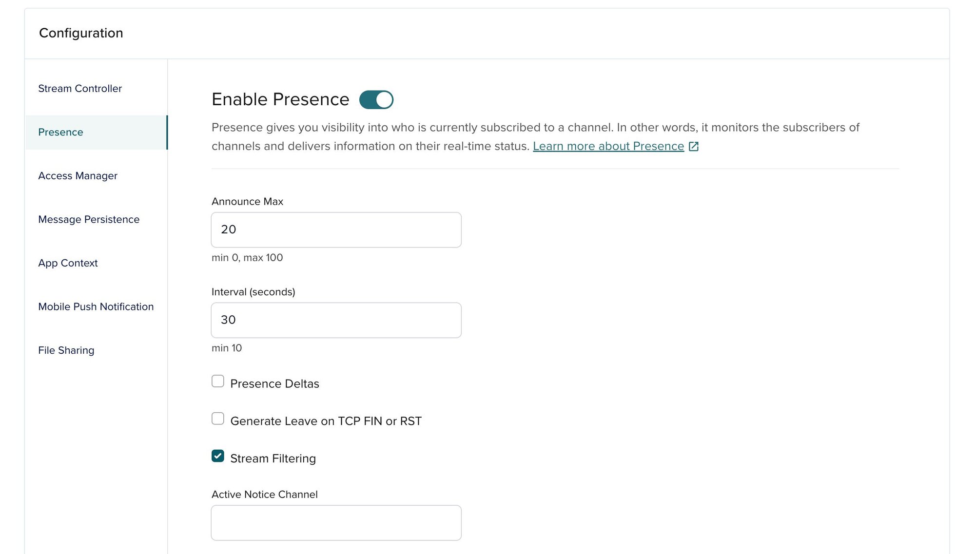 Enable PubNub Presence