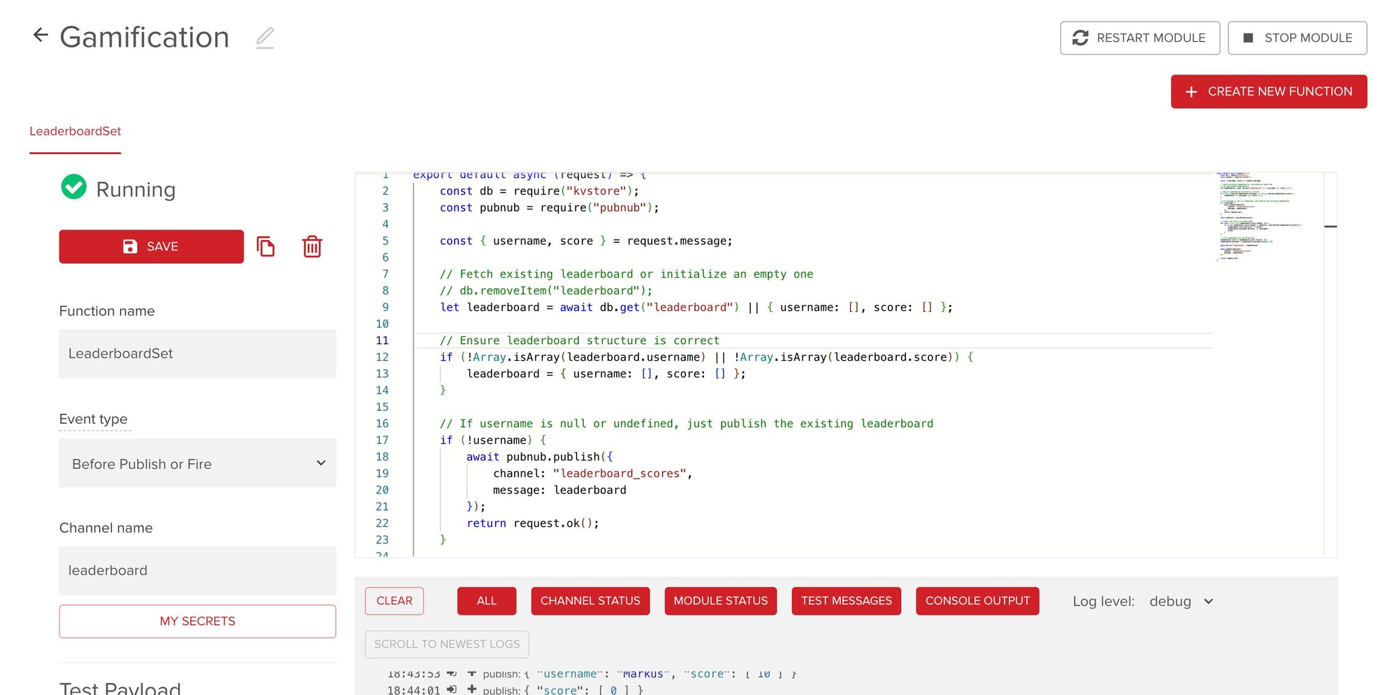 PubNub Functions Gamification