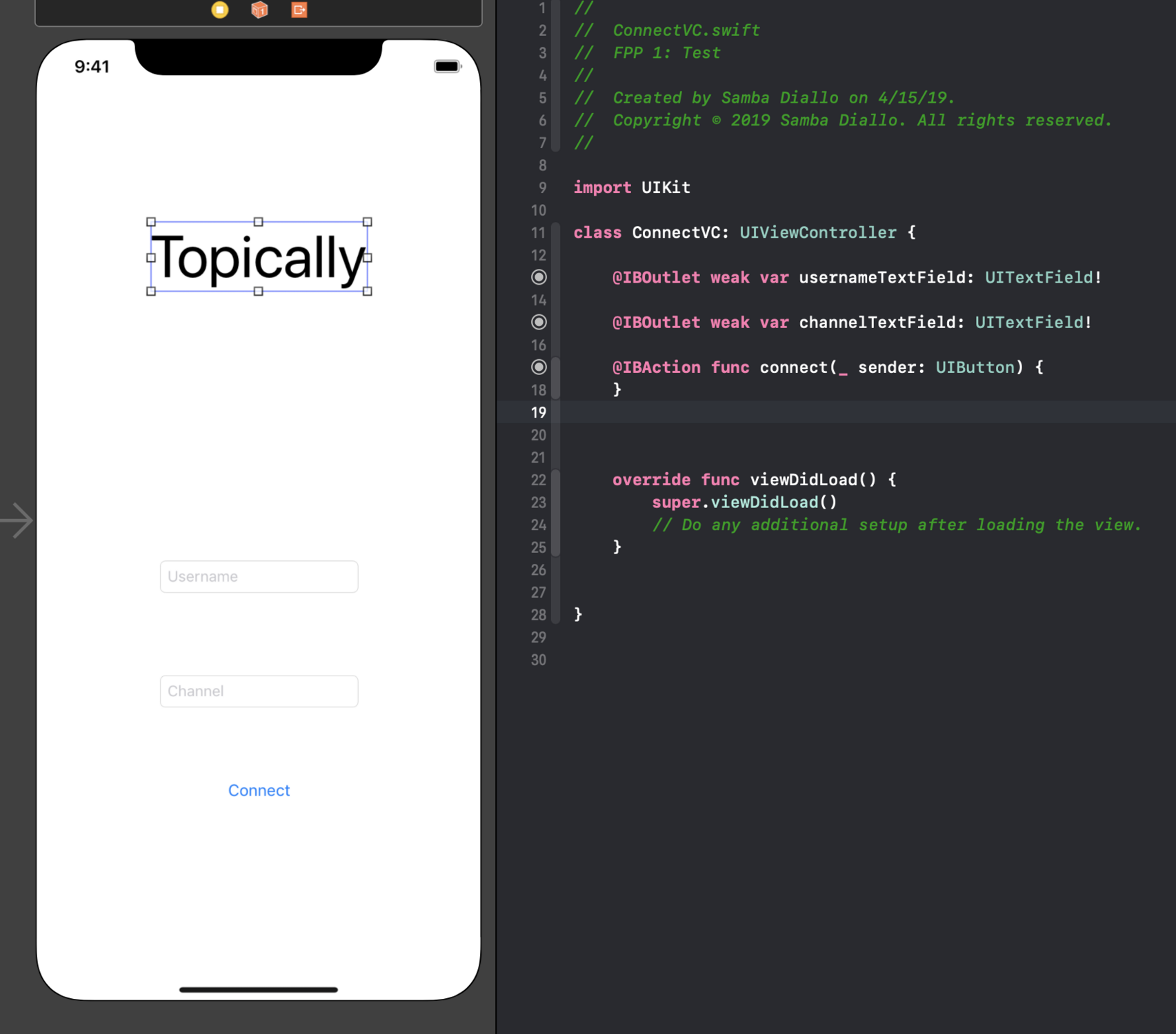 Xcode screenshot swift storyboard chat app with PubNub