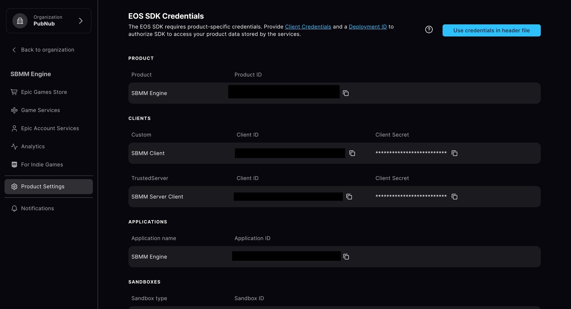 EOS Dashboard .env secrets