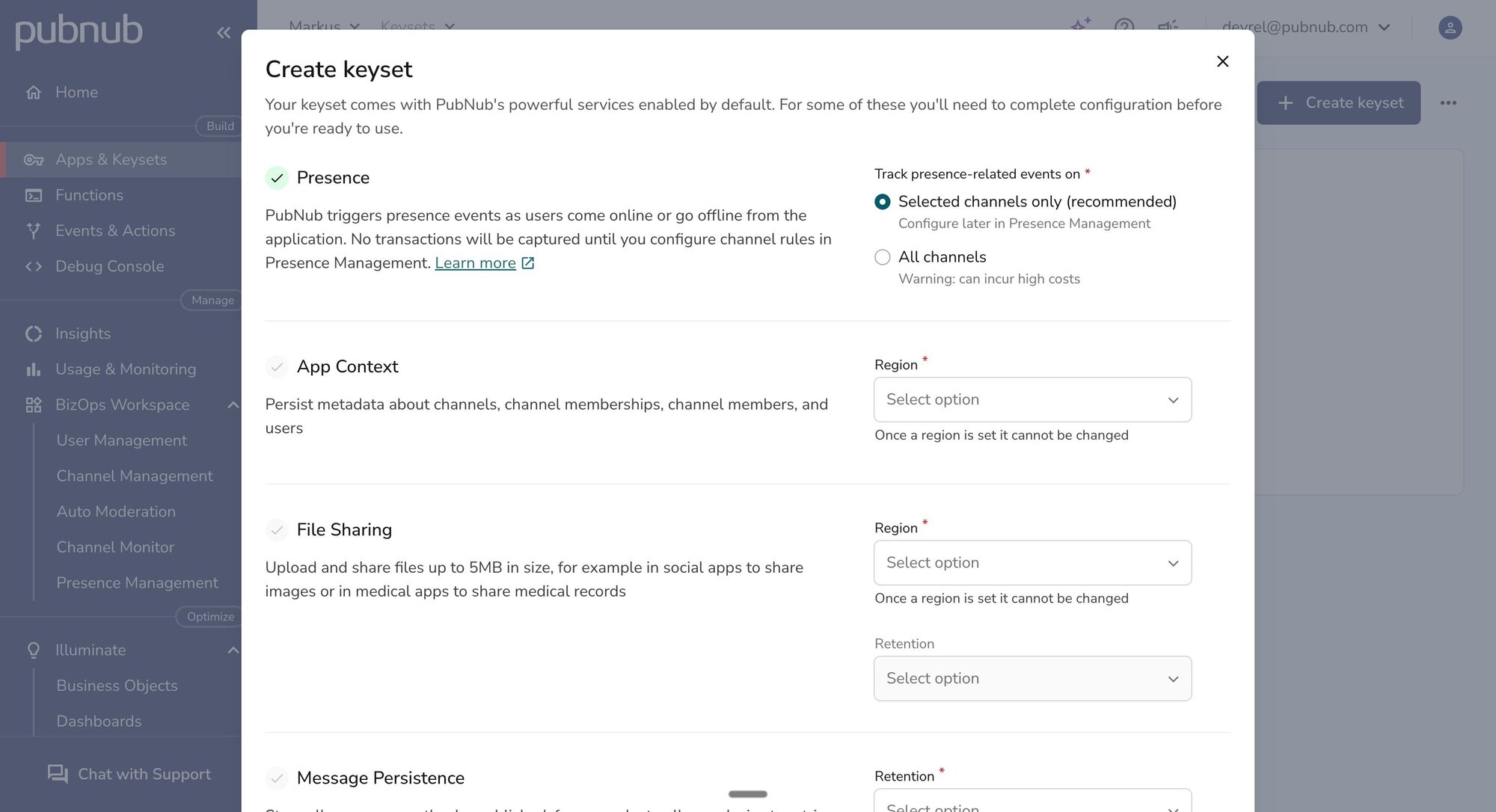 PubNub Configuration Keyset