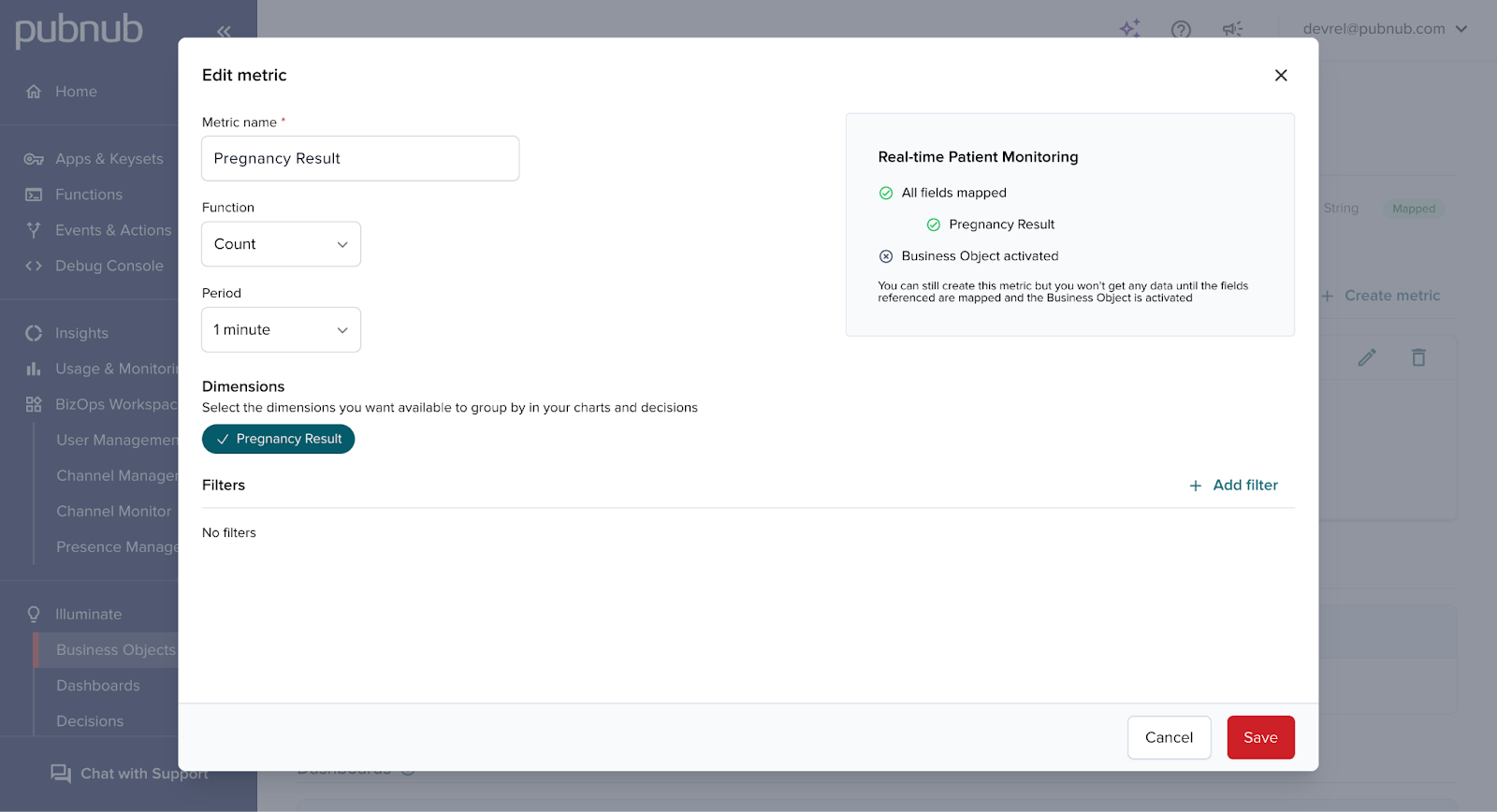 PubNub Business Object Metric