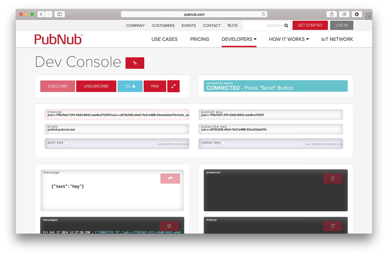 PubNub Developer Console