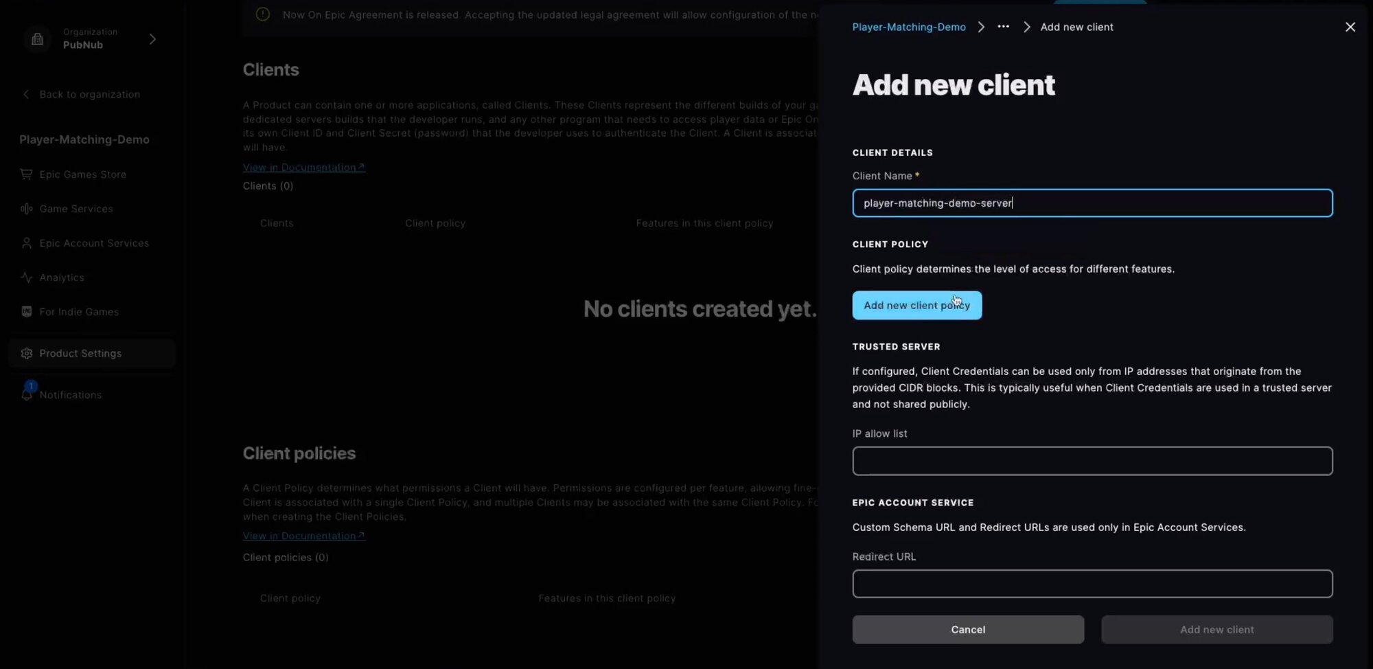 Add client EOS dashboard