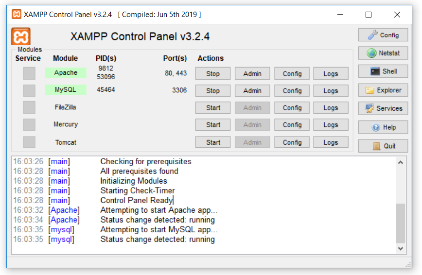 XAMPP Control Panel