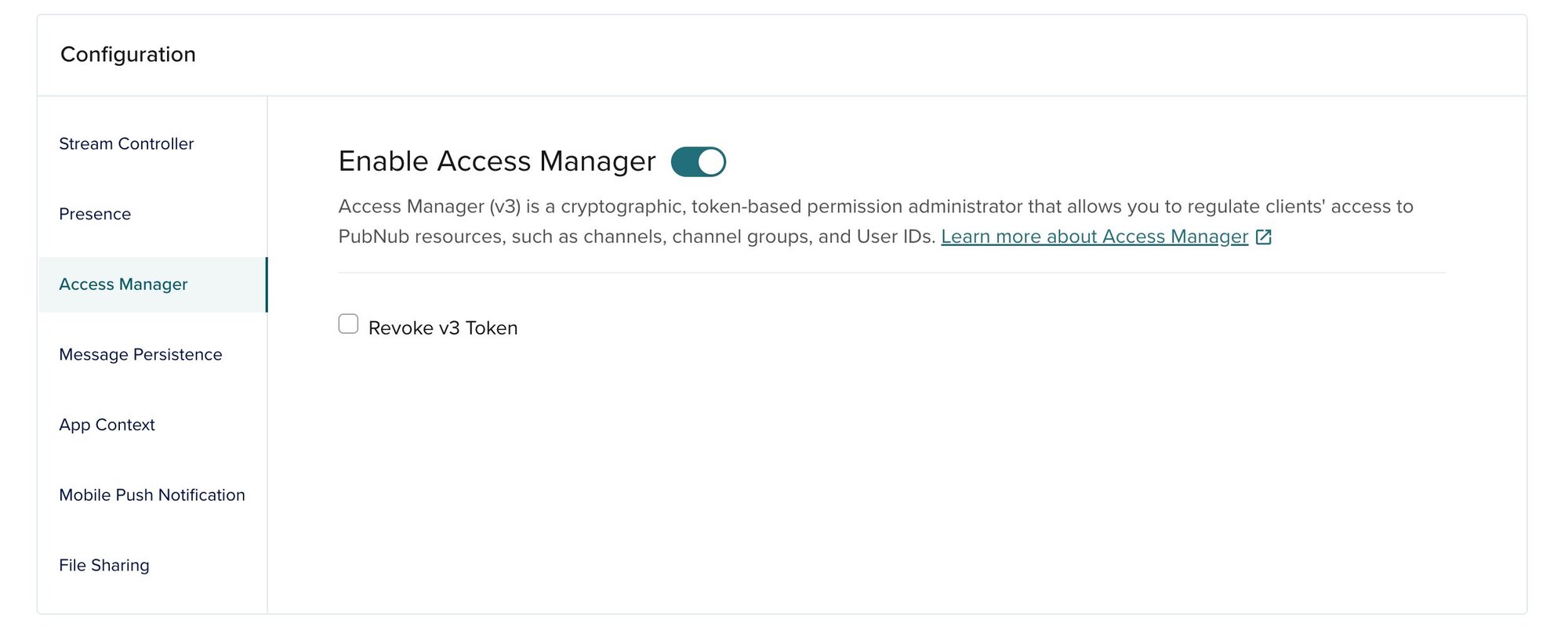 Enable PubNub Access Manager