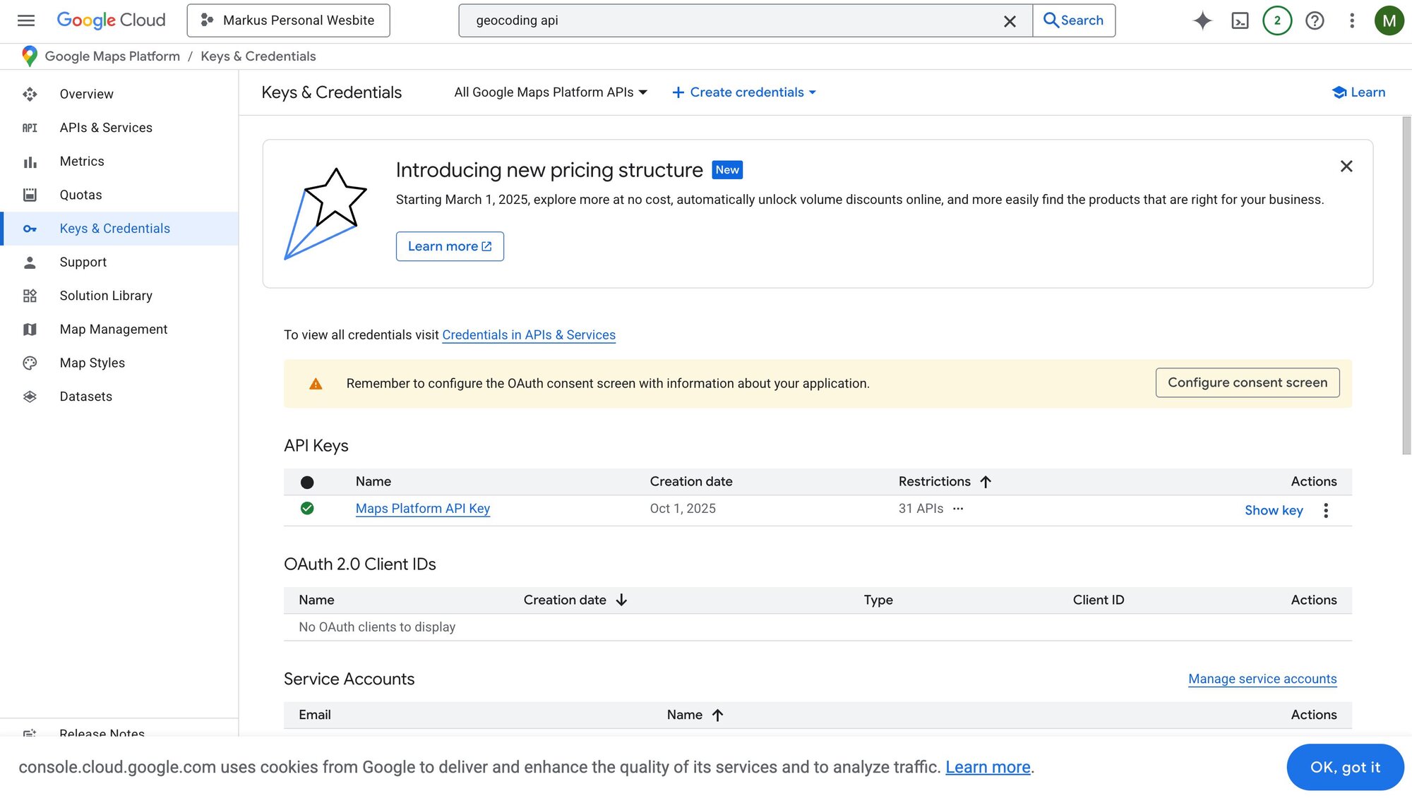 Grab API key from Google Credentials