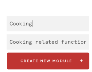 Create new module screen with “Cooking” filled