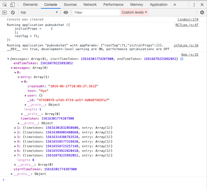 PubNub Message History in the JavaScript Console