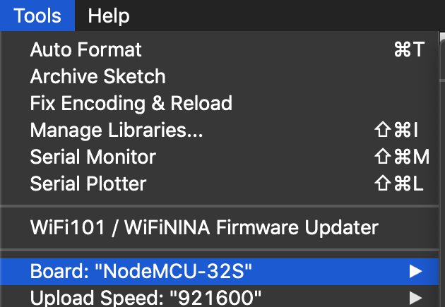 Select NodeMCU-32S Arduino IDE